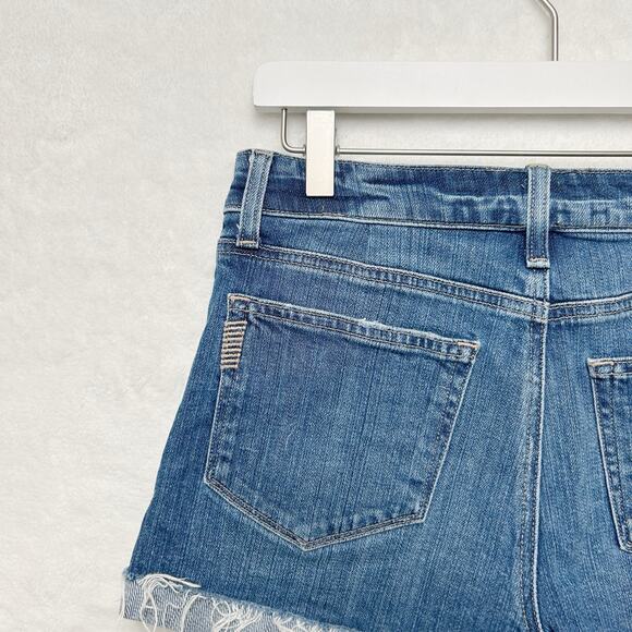 PAIGE Jimmy Jimmy Mid Rise Denim Jean Shorts Blue Cut Off Cuffed Raw‎ Hem Sz 27 - Picture 8 of 12